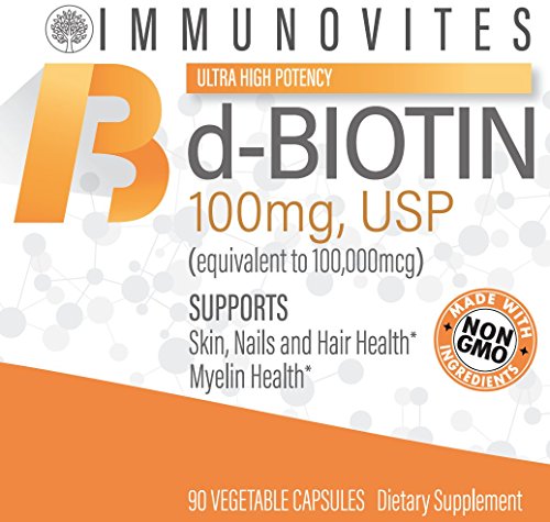 IMMUNOVITES - 3-Pack Biotina de Alta Dose (como d-Biotina, USP) 100mg (Equivalente a 100.000mcg) 90 Cápsulas, Alta Potência (3)