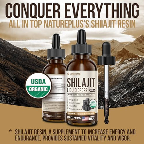 Vita Guard - 1000mg Shilajit Líquido Puro do Himalaia – Energia Orgânica – Marca Primeiro