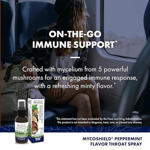 MycoShield Spray de Garganta – Suporte à Saúde Imunológica – Suplemento Alimentar de Cogumelos com Chaga, Reishi, Turkey Tail – 30ml - Host Defense