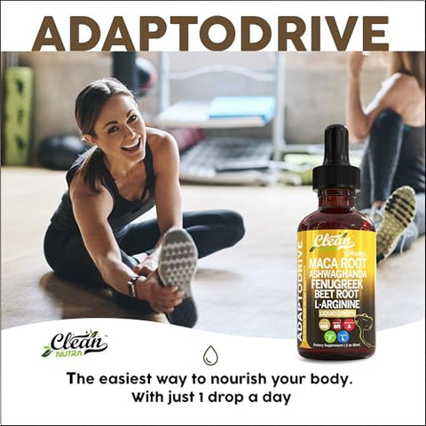 Clean Nutraceuticals - Maca Root Liquid Drops com Ashwagandha, Fenugreek, Beet Root e L-Arginine – Multivitamínico Líquido para Mulheres e Homens – Adapto Drive by Clean Nutra