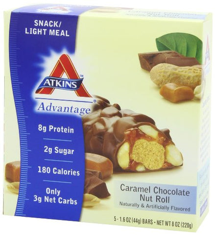 Advantage Rolinho de Caramelo, Chocolate e Nozes, 45g, Caixa com 5 unidades (Pacote com 2) - Atkins