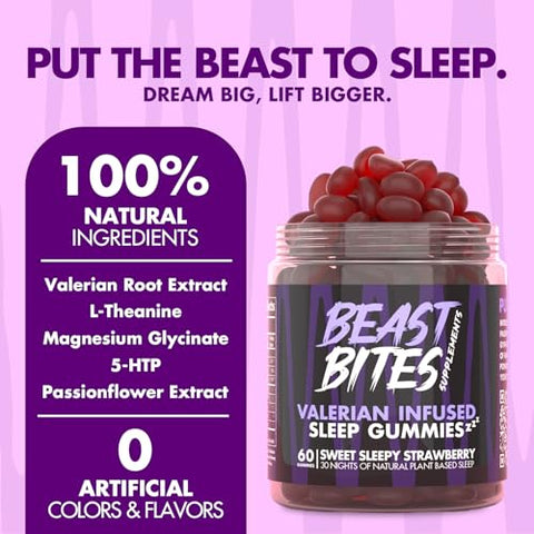 BEAST BITES - Gummies Noturnos Naturais Infundidos com Valeriana – Sem Açúcar, Cores ou Sabores Artificiais – Livre de Glúten, Vegano