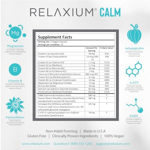 Calm: Alívio do Estresse, Não Viciante, Fórmula Relaxante - Relaxium