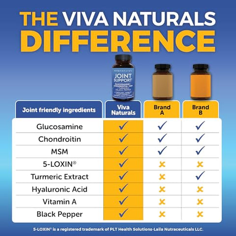 Viva Naturals - Suplemento Articular Glucosamina Condroitina MSM, 90 Cápsulas – com Cúrcuma, Pimenta Preta, Boswellia e Ácido Hialurônico – Saúde Articular para Mobilidade