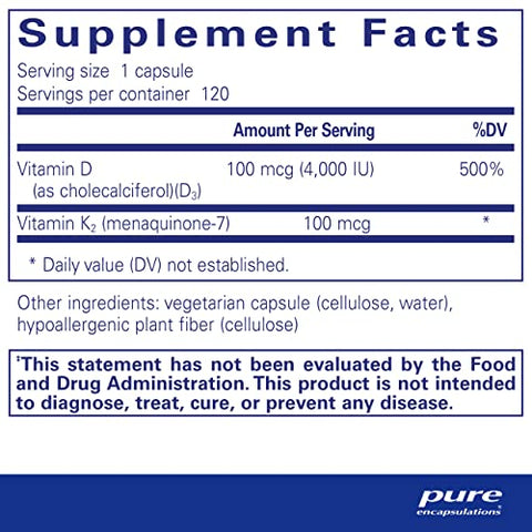 Vitamina D3 Pure Encapsulations – Suplemento de alta qualidade para a saúde óssea e imunidade