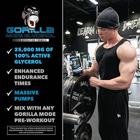 Gorilla Mind - Gorilla Mode – Fórmula Pré-Treino Líquida de Glicerol – Hidratação Intensa para Bombas Musculares · Hiper-Hidratação Intramuscular · Aumento de Potência
