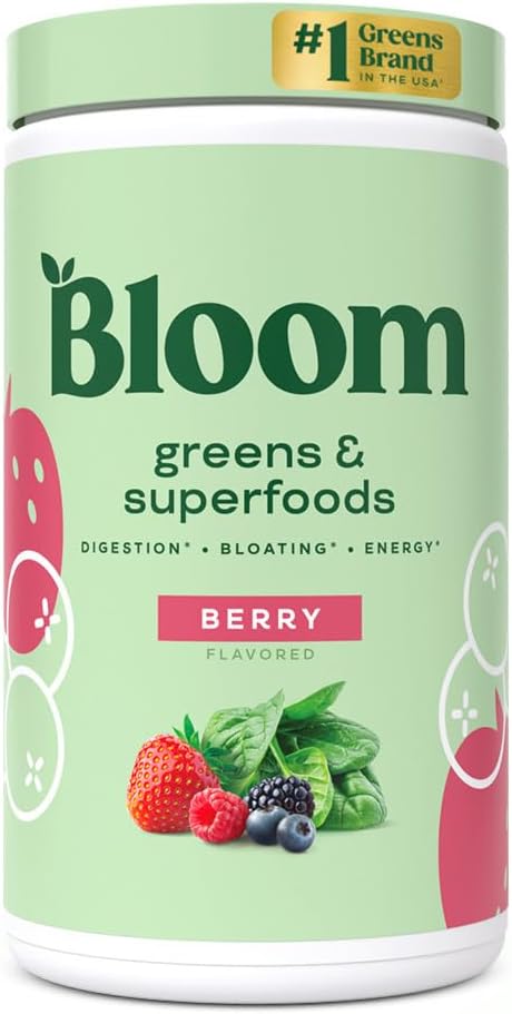 Pó de Superfood Greens, Enzimas Digestivas com Probióticos e Prebióticos, Saúde Intestinal, Alívio de Inchaço para Mulheres, Chlorella, Mix de Suco Verde com Beterraba – 100g - Bloom Nutrition