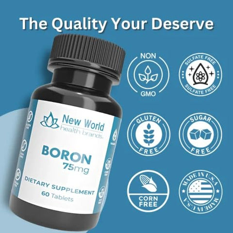 New World Health Brands - Suplemento Mineral de Boro 75mg | 30 Unidades – Minerais Traço Essenciais para a Saúde e Bem-Estar Ótimo do seu Corpo