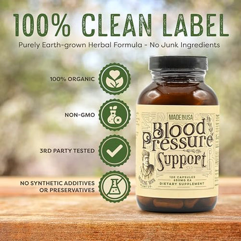 Suporte para Pressão Arterial 120 Cápsulas – Herbal Natural com Espinheiro, Hibisco Rosela e Gengibre – Orgânico e Herbal - Medicine Man Plant Co
