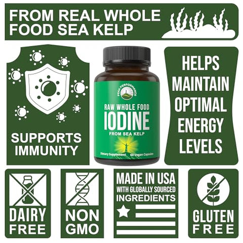 Suplemento de Iodo Orgânico de Algas Marinhas (Ascophyllum Nodosum) da Peak Performance. Comprimidos de Suporte de Iodeto de Potássio para Metabolismo, Energia e Imunidade. 60 Veganos