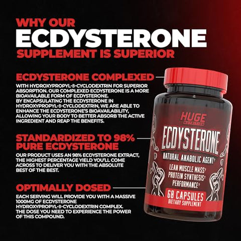 Ecdysterone: Agente Anabólico Natural, Aumenta Massa Muscular Magra, Desempenho nos Exercícios, Força e Síntese Proteica, Fórmula para Absorção Aprimorada (60 cápsulas) - Huge Supplements