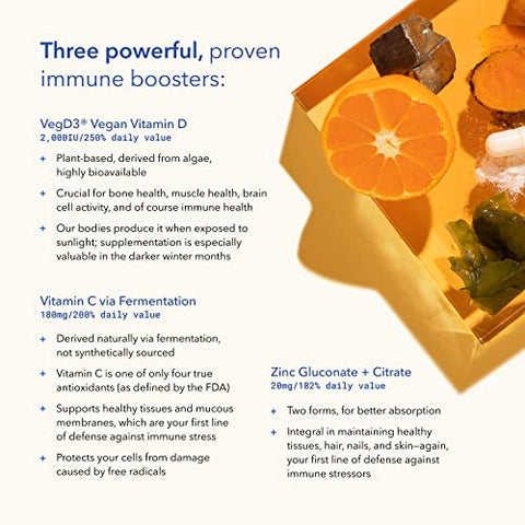 Suplemento de Suporte Imunológico – Vitamina C de Fermentação, Vitamina D3 Vegana 2000 UI, Zinco, além de Theracurmin (Curcumina) – NAD Multi Premiado - TRU NIAGEN