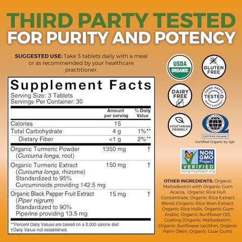 Viva Naturals - Suplemento Orgânico de Cúrcuma 1500 mg – Cápsulas de Cúrcuma para Suporte Articular e Defesa Celular – Curcumina de Cúrcuma com Pimenta Preta para Maior Absorção – Alta Potência