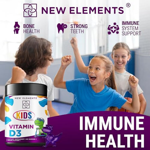 New Elements - Vitamina D3 Gummies 2000 UI para Crianças Sem Açúcar | Goma Mastigável de Vitamina D Natural para Ossos Saudáveis, Humor