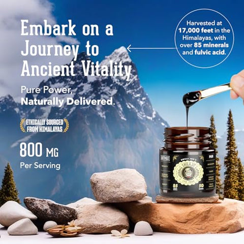 ABitmax - Shilajit Resina Orgânica Pura do Himalaia 50g, Alta Potência 800mg, Grau A Dourado, 85 Minerais Traços