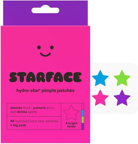 Starface World - Starface Party Pack BIG PACK Hydro-Stars – Adesivos Hidrocoloides para Espinhas, Absorvem Líquidos e Reduzem Vermelhidão, Formato de Estrela Fofa (96 Unidades)