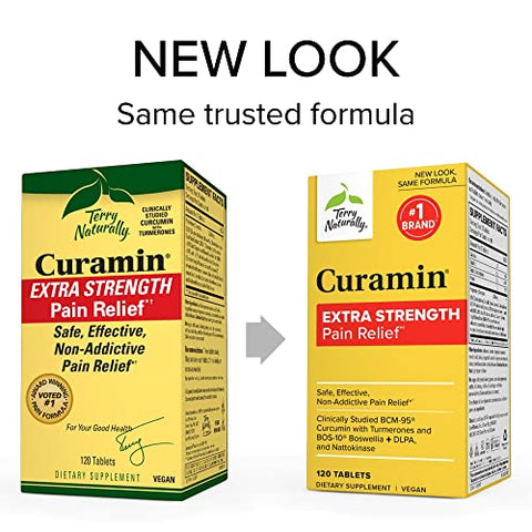 Curamin Extra Strength – 120 Comprimidos – Alívio Não Viciante da Dor com Curcumina, Boswellia, DLPA - Terry Naturally