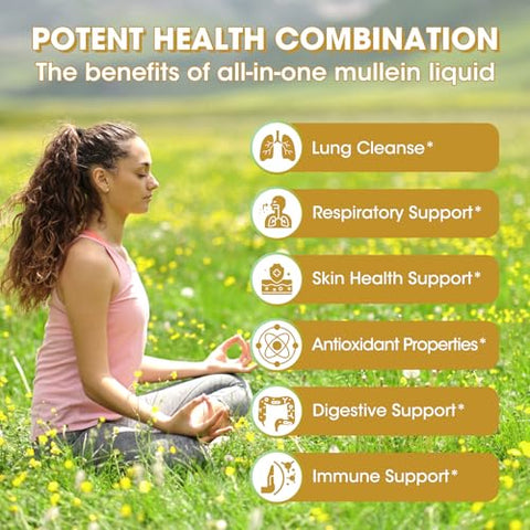 Catfit - Gotas de Mullein para os Pulmões – Extrato Líquido de Folha de Mullein – Limpeza Pulmonar para Fumantes – Poderosa Tintura de Mullein para Suporte à Saúde Imunológica, Respiratória e da Pele – Maçã