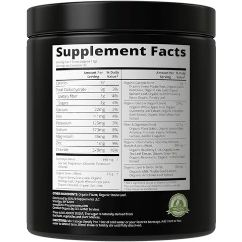 SEALFIT Supplements - SEALFIT ElectroGreens – Pó de Eletrólitos Superfood de Verdes Orgânicos Certificados pelo USDA. 25 Superalimentos para Energia e Hidratação. Suco Verde Super e Pó de Eletrólitos Inspirado por Ex