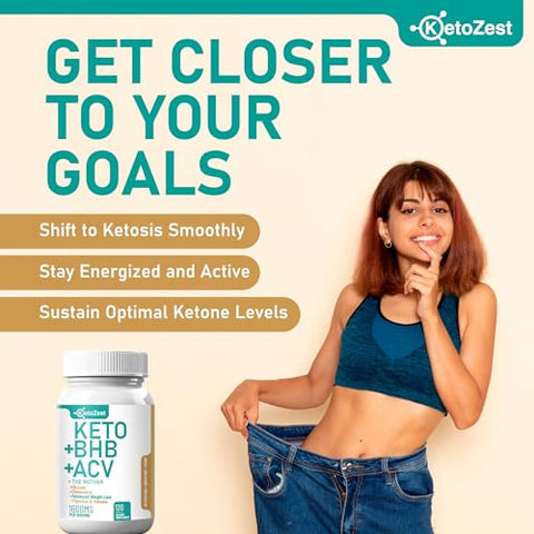 KetoZest - Keto ACV BHB Cápsulas 1600mg para Perda de Peso Avançada – Marca Líder em Emagrecimento