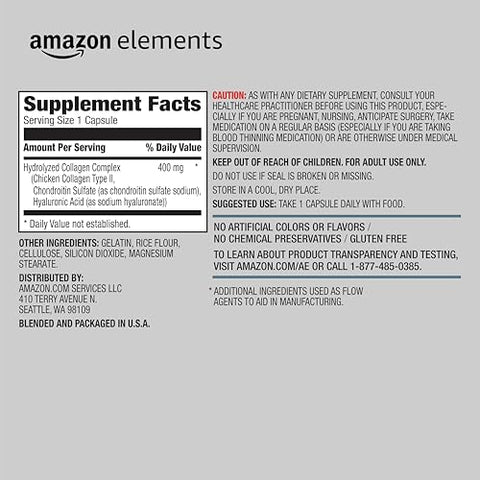 Complexo de Colágeno com Ácido Hialurônico, 90 Cápsulas, Suprimento de 3 Meses - Amazon Elements