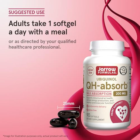 QH-Absorb 200 mg – Co-Q10 Antioxidante Ativo – Suplemento Alimentar – Suporta Produção de Energia Mitocondrial - Jarrow Formulas