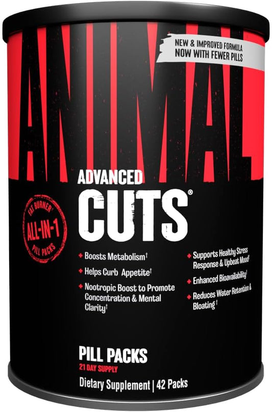 Cuts – Queimador de Gordura Completo com Suporte Termogênico e Metabólico – Estimulante de Energia, Cetonas de Framboesa e Complexo de Tireoide – 42 Unidades, (Pacote com 42) - Animal