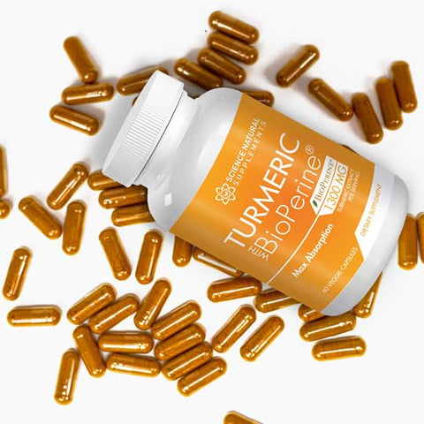 Science Natural Supplements - Cápsulas de Cúrcuma com Curcumina e Extrato de Pimenta Preta Bioperina – 60 Cápsulas Vegetais – para Saúde das Articulações com 95% de Curcuminoides – Fórmula de Máxima Absorção