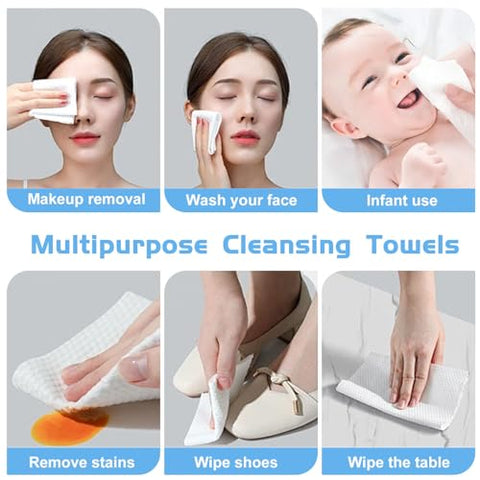 Rouceyxin - 4 Pacote de Lenços Faciais de Algodão Secos 100 Unidades, Toalha Descartável de Algodão para Limpeza Profunda, Multiuso para Cuidados com a Pele, Lenços Removedores de Maquiagem, Lenços Faciais e Limpeza Facial (400g)