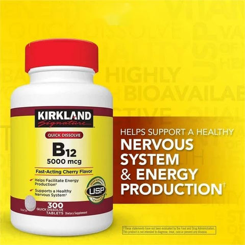 KKLD - Kir-kland Suplemento de Vitamina B12, Sabor Cereja, 300 Comprimidos – Energia para o Corpo (1 Pacote)