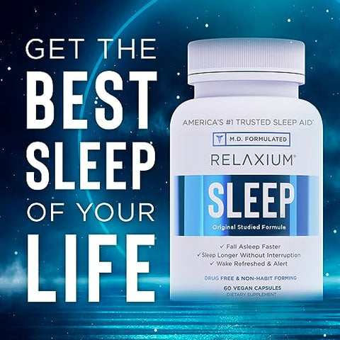 Sleep Aid para Adultos, Suplemento de Melatonina para Apoiar um Sono Mais Longo, Não Viciante, Magnésio, Ashwagandha, 60 Cápsulas, Fornecimento de 30 Dias - Relaxium