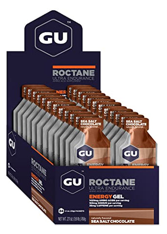 GU ENERGY GEL - Gel Energético GU Energy Roctane Ultra Endurance Vegano, Sem Glúten, Kosher e Sem Laticínios para Esportes ao Ar Livre – Chocolate com Sal Marinho