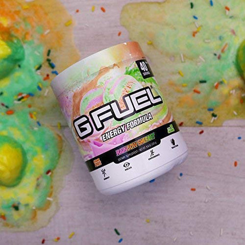 Gamma Labs - G Fuel Rainbow Sherbet – Pó Energético, Sem Açúcar, Cafeína Limpa, Suplemento para Foco, Mistura para Água, Aminoácidos para Foco, Vitaminas e Antioxidantes – 280g (40 Porções)
