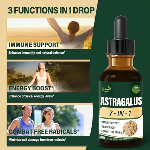 Verdeherb - Astragalus Herbal Supplement: Desbloqueie seu Potencial de Saúde com Nossa Fórmula 7 em 1, Não-OGM, Vegano, Gotas Livres de Álcool, Desenvolvidas para Suporte Imunológico e Energia Positiva, 60 ml