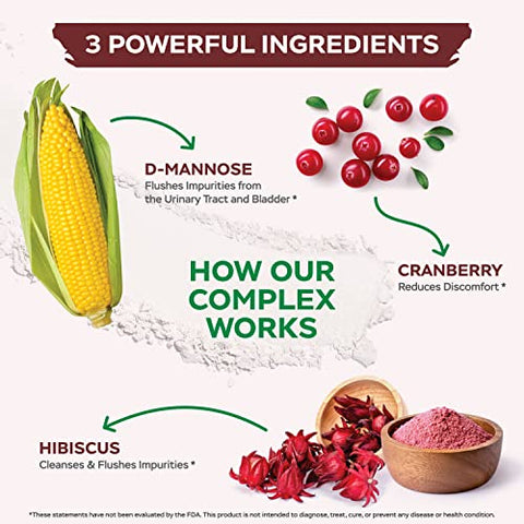 Purely Holistic - D Mannose 1300mg – Cápsulas 3 em 1 com Cranberry – Fórmula D-Mannose – 60 cápsulas