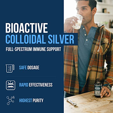 Triquetra Health - Bioativo Coloidal de Prata – Frasco de Vidro 8 oz (236 ml), Vegano, Doses Seguras com Maior Eficácia – Nano Íons, 30 PPM – Suporte Imunológico (48 Porções)