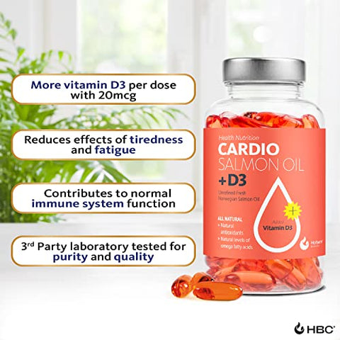 Hofseth BioCare - Cardio Triple Strength Ômega 3 com Vitamina D3-1000mg, Óleo de Salmão Norueguês com EPA – 60 cápsulas