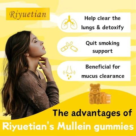 Riyuetian - Mullein Gummies 2000mg – 2 Pacotes, Fortalece a Respiração