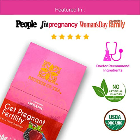 Chá de Fertilidade Secrets Of Tea – Chá de Fertilidade Natural para Mulheres com Bagas de Árvore Casta Orgânica e Folha de Framboesa Vermelha – Até 40 Porções – 20g