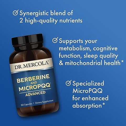 Berberine e MircoPQQ Avançado, 90 Porções (90 Cápsulas), Suplemento Dietético, Suporta a Saúde Imunológica e dos Órgãos, Não OGM - Dr. Mercola