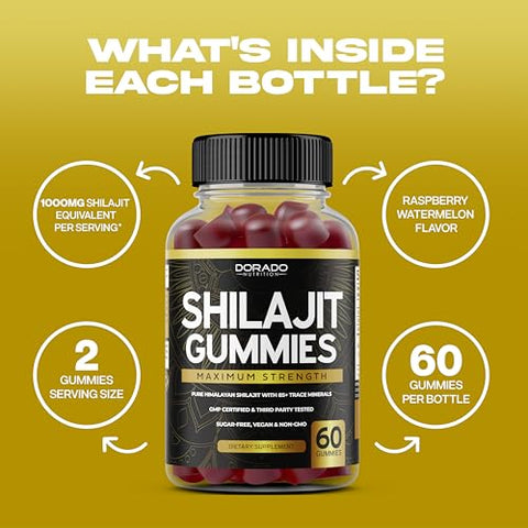 DORADO NUTRITION - Shilajit Gummies (60 Unidades) – Potência para Homens – Marca Shilajit