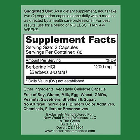 DOCTOR RECOMMENDED SUPPLEMENTS - Berberine Plus 1200mg – 120 Cápsulas Vegetais com Geléia Real, Fortalece o Sistema Imunológico e Melhora a Saúde Cardiovascular