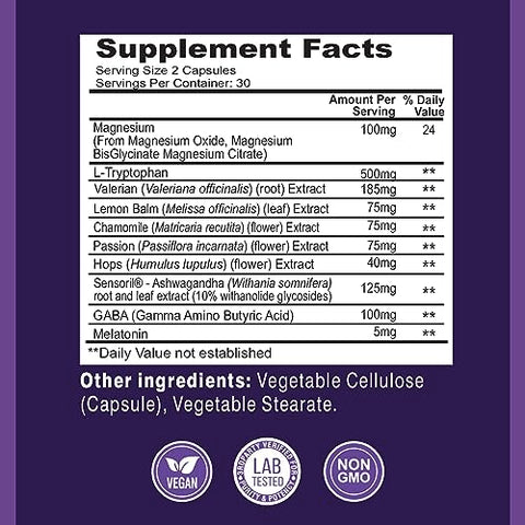 Anuveo - Auxílio Natural para Dormir | Não Viciante | Suplemento Herbal para Melhor Sono com Valeriana, Melatonina, Magnésio e Ashwagandha | Comprimidos para Dormir para Adultos (60 Veganos)