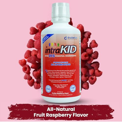 intraKID - DRUCKER Labs 2.0 – Minerais Traços Líquidos Orgânicos, Multivitamínico Líquido para Crianças, Suporte Imunológico, Sem OGM, Sem Laticínios, Sem Glúten, Magnésio, Vitamina D, C, E, Zinco (32 oz., Saboroso…)