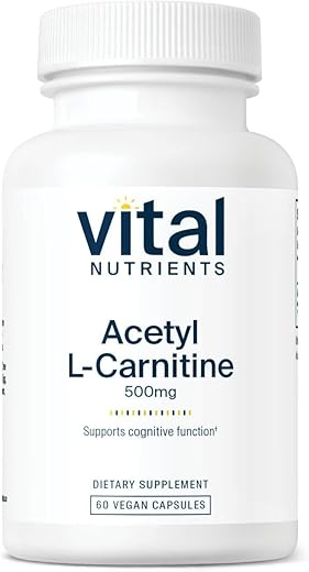 Acetyl L-Carnitine 500mg | Suporte Cerebral, Memória e Cognição | Vegano | Sem Glúten, Laticínios e Soja | Não-OGM | 60 Cápsulas - Vital Nutrients