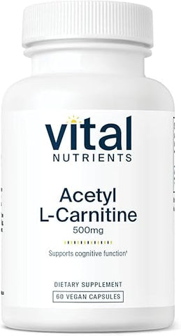 Acetyl L-Carnitine 500mg | Suporte Cerebral, Memória e Cognição | Vegano | Sem Glúten, Laticínios e Soja | Não-OGM | 60 Cápsulas - Vital Nutrients