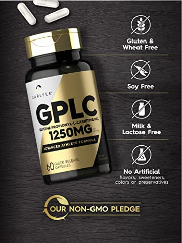 GPLC Glycine Propionyl-L-Carnitine HCL | 1250mg | 60 Cápsulas | Fórmula Avançada para Atletas | Não-OGM, Sem Glúten - Carlyle