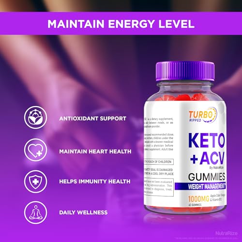 NutraRize - TurboRipped Keto Gummies ACV – Gomitas de Maçã, Suplemento de Vinagre de Maçã, Keto Natural, Premium Plus Gummy (60 Gummies)