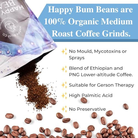 Happy Bum Co - Café Enema Happy Bum | Médio Torrado Orgânico Detox com Ácido Palmítico Elevado, Livre de Mofo e Baixa Acidez para Detox Suave e Saúde Intestinal (400g)