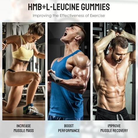 Liqherb - HMB e Leucina Suplementos 3000mg, Gomas de HMB L-Leucina para Adultos, Recuperação Muscular, Aumento, Melhora da Resistência, Não Transgênico, Vegano, Sem Glúten, 120 g